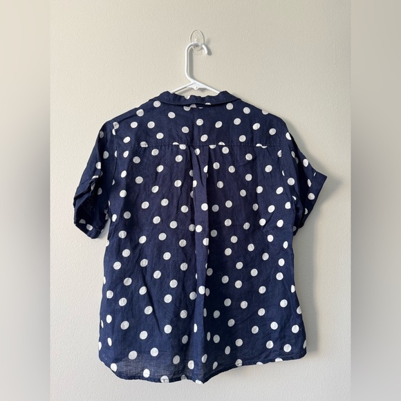 Anthropologie Maeve Women Buttondown Surf Linen Navy Dot Shirt Top Sz XS - Picture 9 of 13